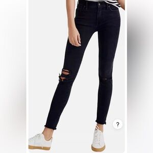 NEW MADEWELL dark Grey Distressed Hem Ripped Knees 9” High-Rise Skinny Jeans